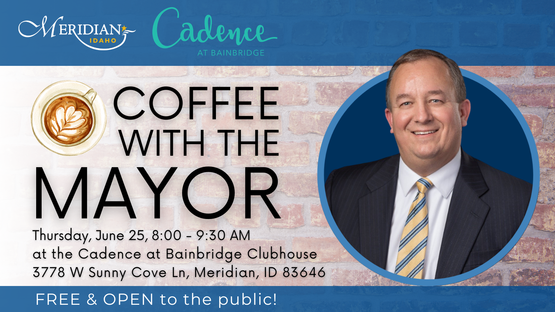 Coffee with the Mayor flyer. Details available in the text block